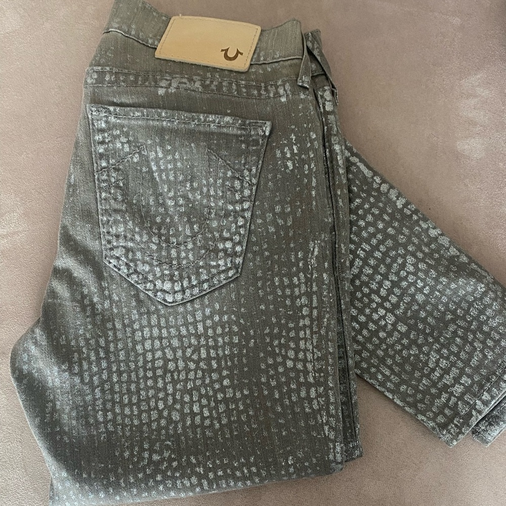 True Religion Metallic Charcoal Snake-Effect Skinny Jeans